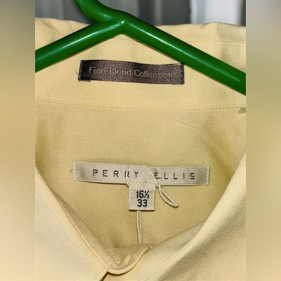 Perry Ellis Men’s 16.5 33 Pale Butter Yellow Long Sleeved Casual Button Up Shirt - Picture 6 of 7